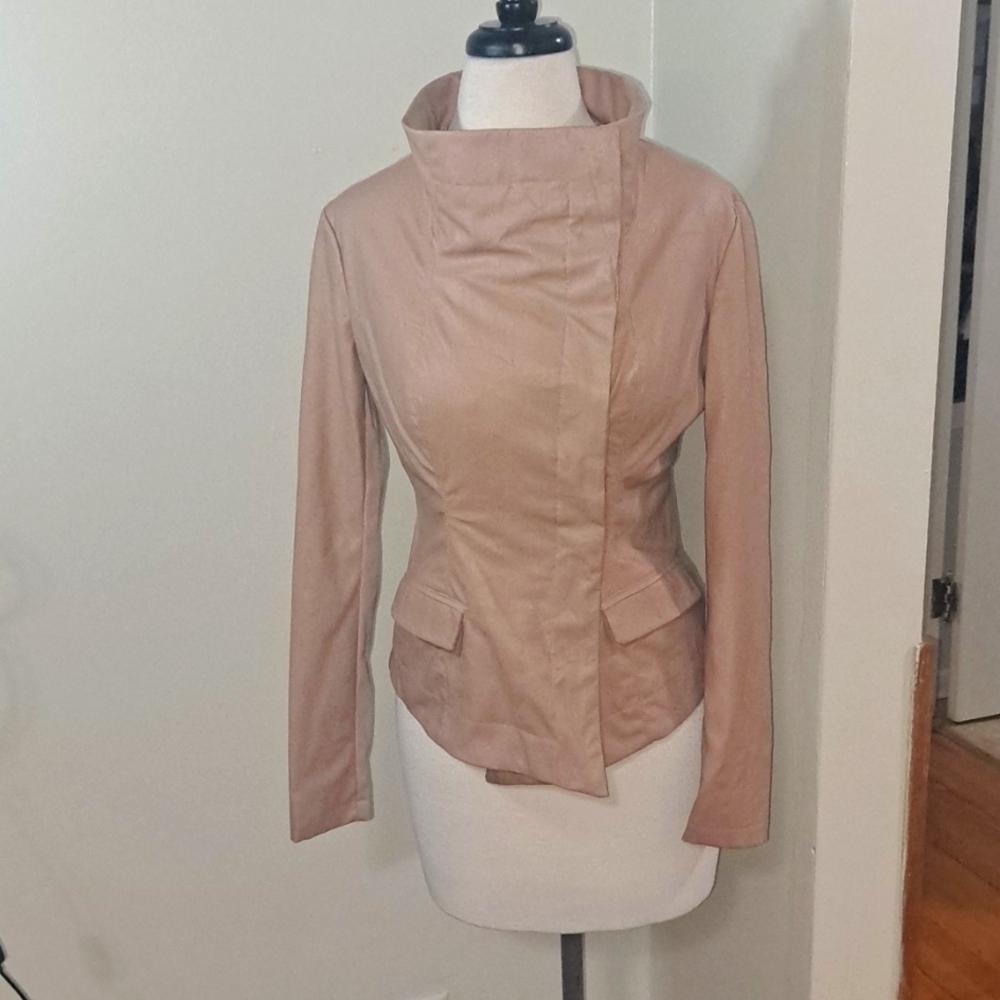 Ark & Co Blush Colored Faux Leather fully Lined Fitted Jacket SZ M